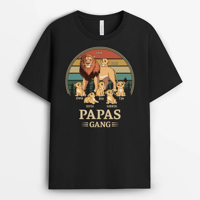 Papas Gang Löwe Retro - Personalisiertes Geschenk | T Shirt Papa