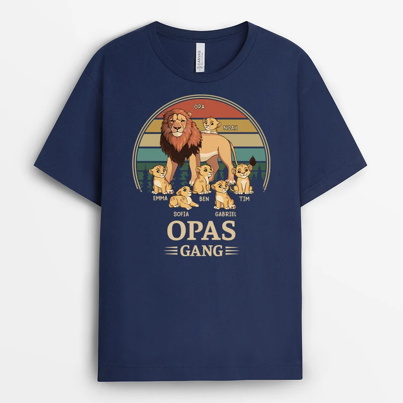 Papas Gang Löwe Retro - Personalisiertes Geschenk | T Shirt Papa
