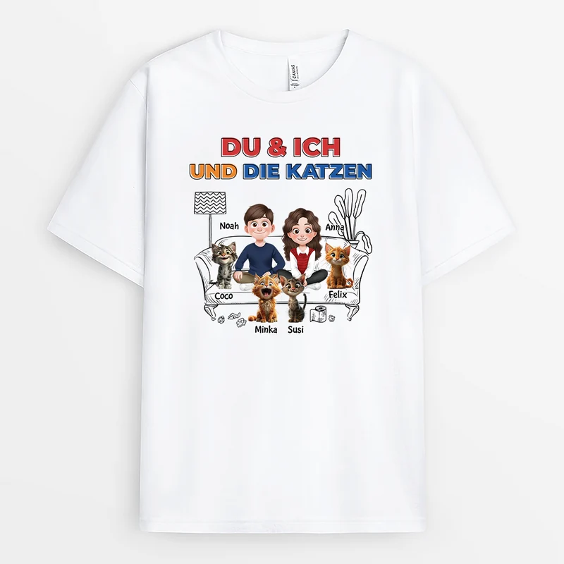 Du & Ich Und Die Katze - Personalisiertes Geschenk | Katze T-Shirts für Paare