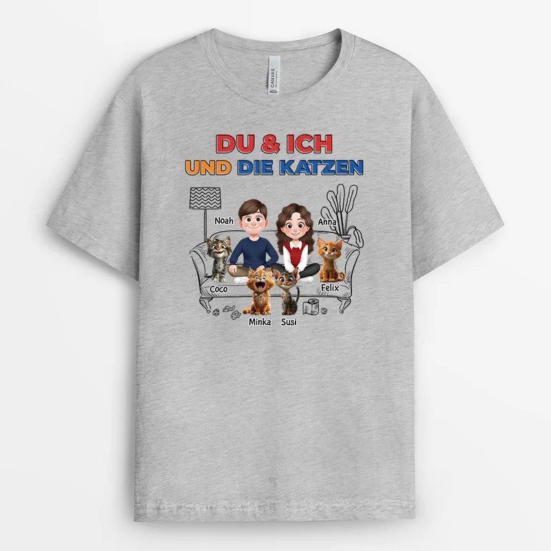 Du & Ich Und Die Katze - Personalisiertes Geschenk | Katze T-Shirts für Paare