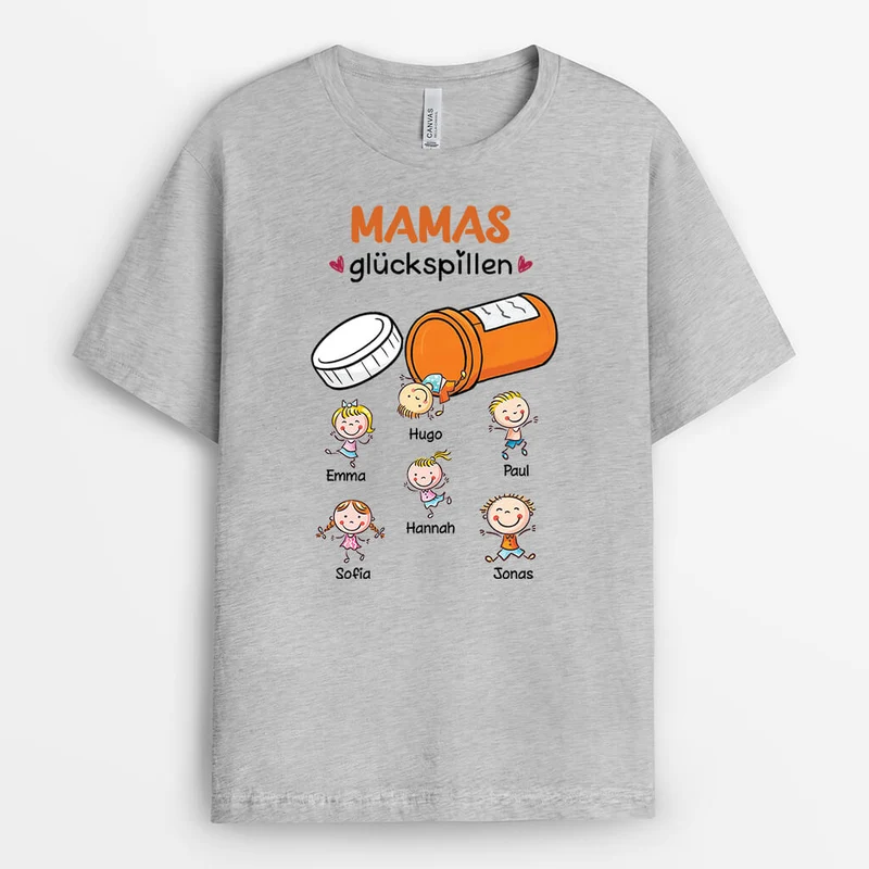 Opas Glückspillen - Personalisiertes Geschenk | T-Shirt für Opas mit Kinder-Cartoon