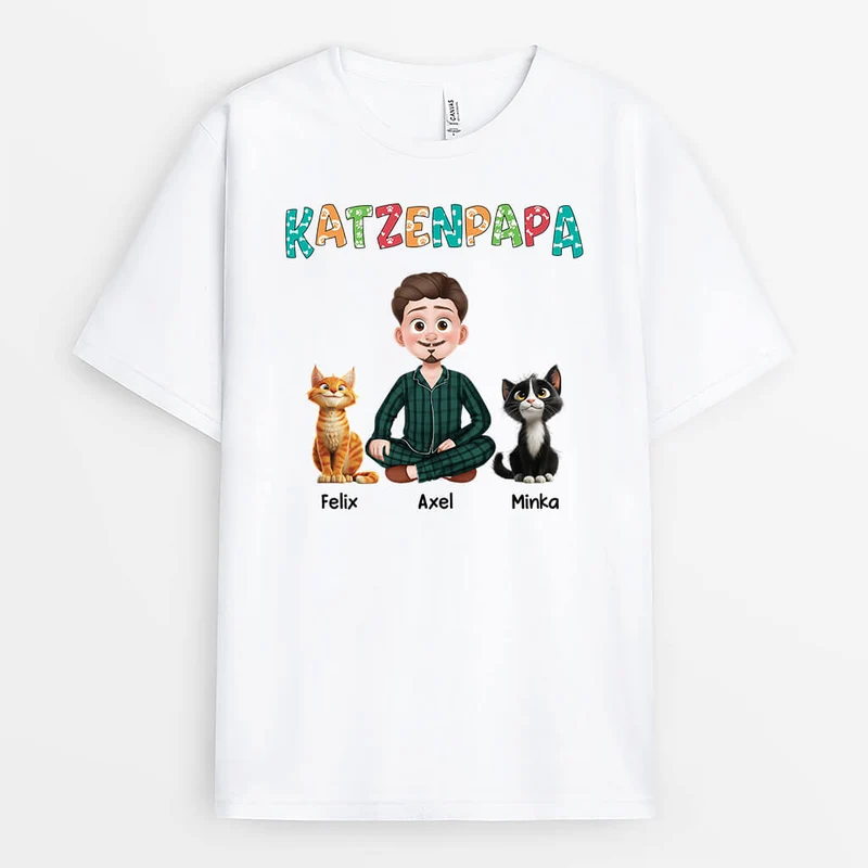 Katzenpapa Cartoon - Personalisiertes Geschenk | Katze T-Shirts