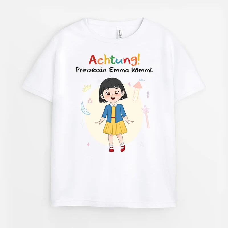 Achtung Prinzessin ... Kommt - Personalisiertes Geschenk | Lustiges T-Shirt für Mädchen