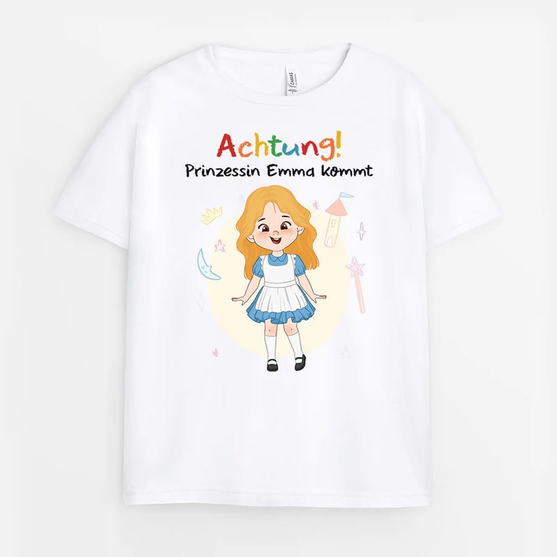Achtung Prinzessin ... Kommt - Personalisiertes Geschenk | Lustiges T-Shirt für Mädchen