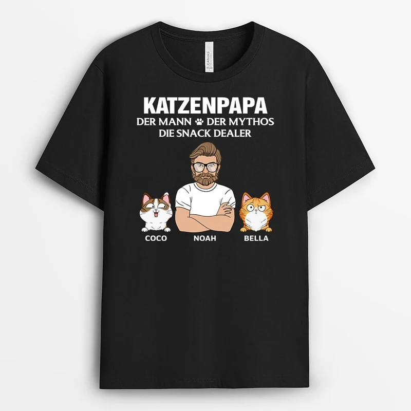 Katzenpapa Der Mann Der Mythos Die Snack Dealer - Personalisiertes Geschenk | T-Shirt für Katzenliebhaber