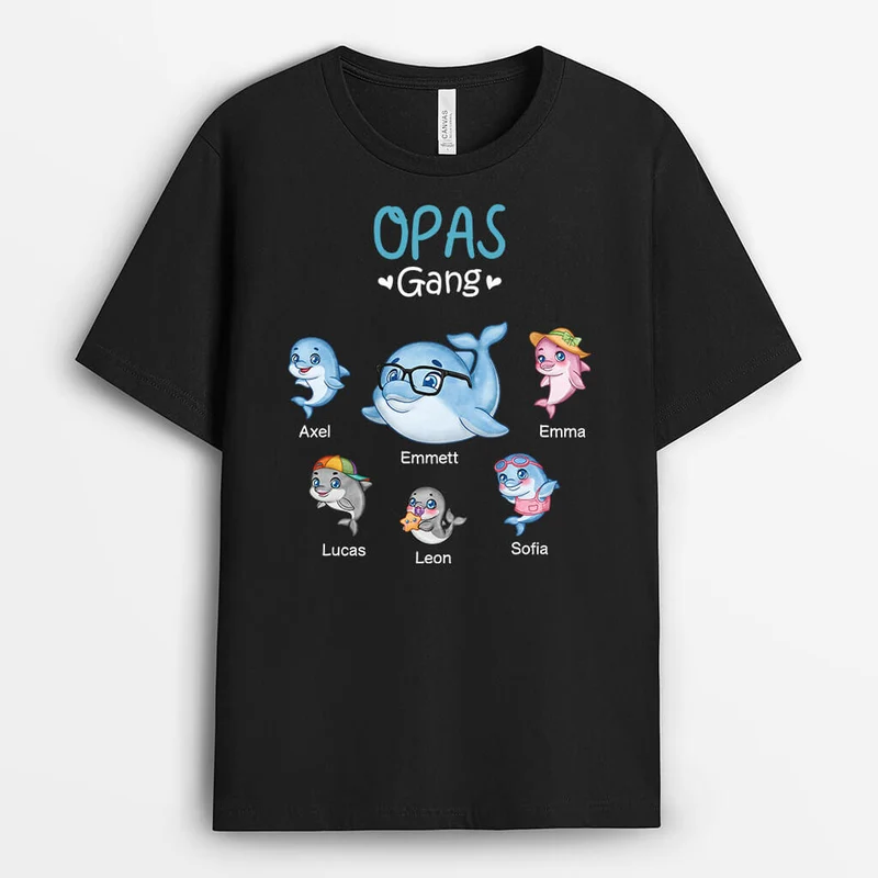 Opas Bande Delfin - Personalisiertes Geschenk | Schwarzes T-Shirt für Opas