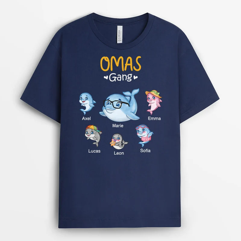 Opas Bande Delfin - Personalisiertes Geschenk | Schwarzes T-Shirt für Opas