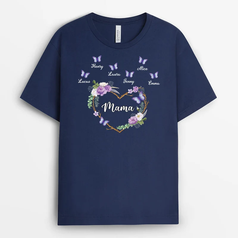 Oma Und Kinder Tagfalter Blumen Herz - Personalisiertes Geschenk | T-Shirt für Omas