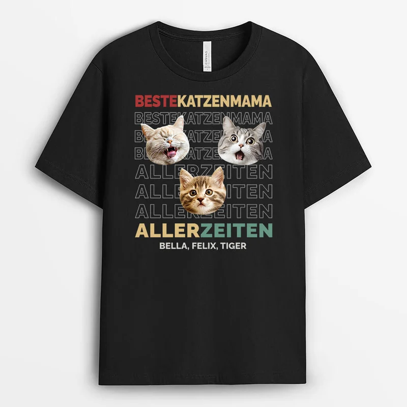 Bester Katzenpapa Beste Katzenmama aller Zeiten - Personalisiertes Geschenk | T-Shirt für Katzenbesitzer