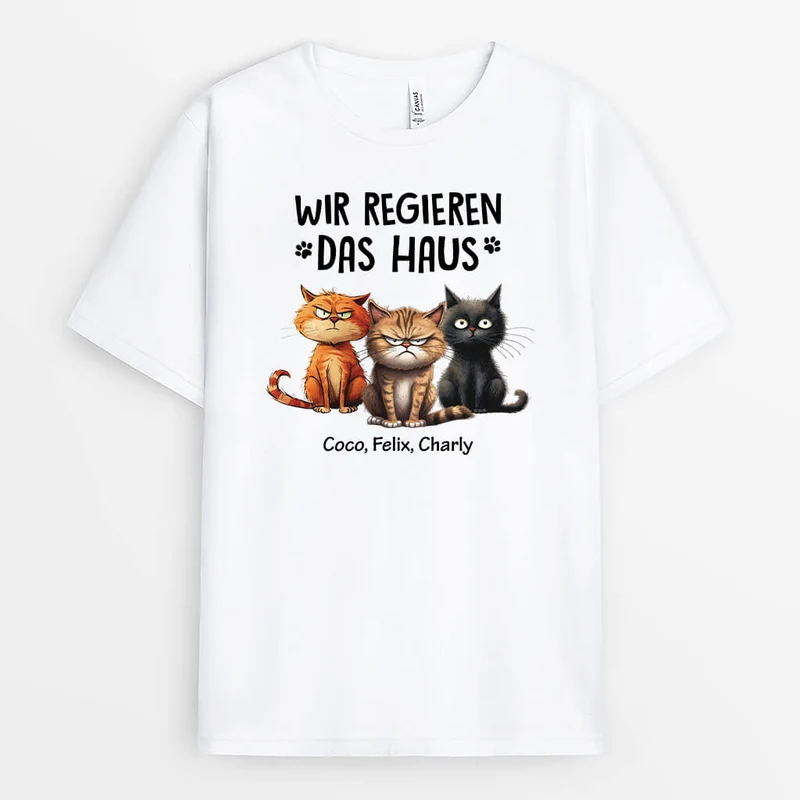 Wir Regieren Das Haus - Personalisiertes Geschenk | T-Shirt für Katzenliebhaber mit lebendigen Bildern