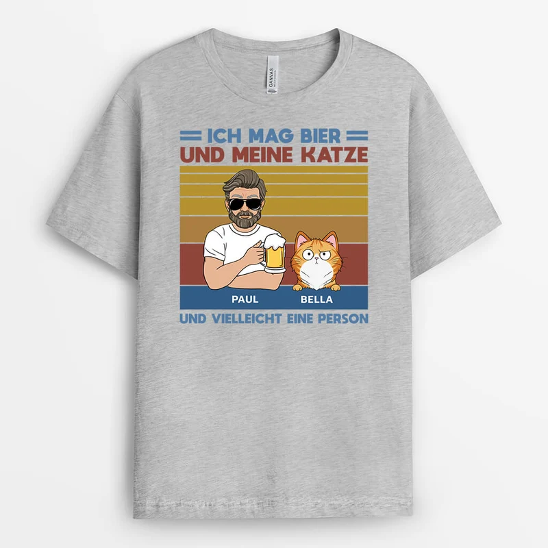 Ich Mag Bier Und Meine Katze - Personalisiertes Geschenk | T-Shirt für Katzenliebhaber