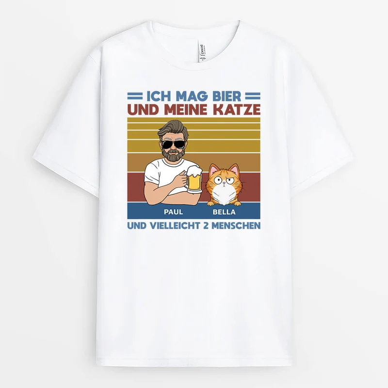 Ich Mag Bier Und Meine Katze - Personalisiertes Geschenk | T-Shirt für Katzenliebhaber