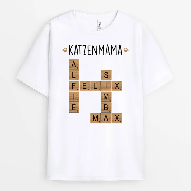 Katzenmama/Katzenpapa Kreuzworträtsel - Personalisiertes Geschenk | T-Shirt für Katzenliebhaber