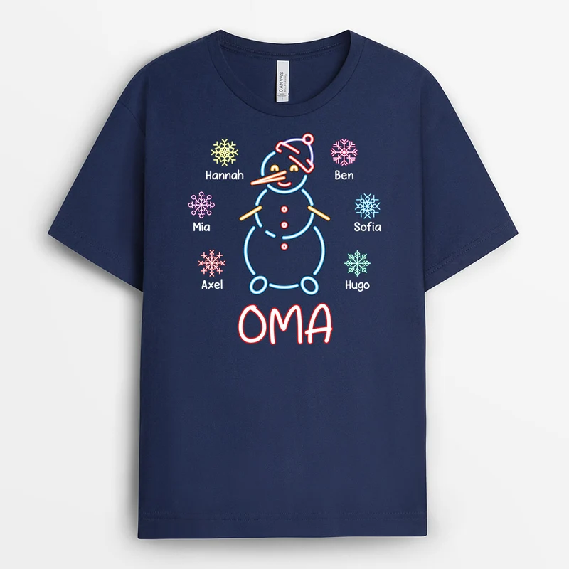 Omas/Mama Schneemann - Personalisiertes Geschenk | T-Shirt für Damen zu Weihnachten