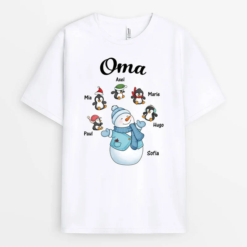 Omas/Mama Schneemann - Personalisiertes Geschenk | T-Shirt für Damen zu Weihnachten