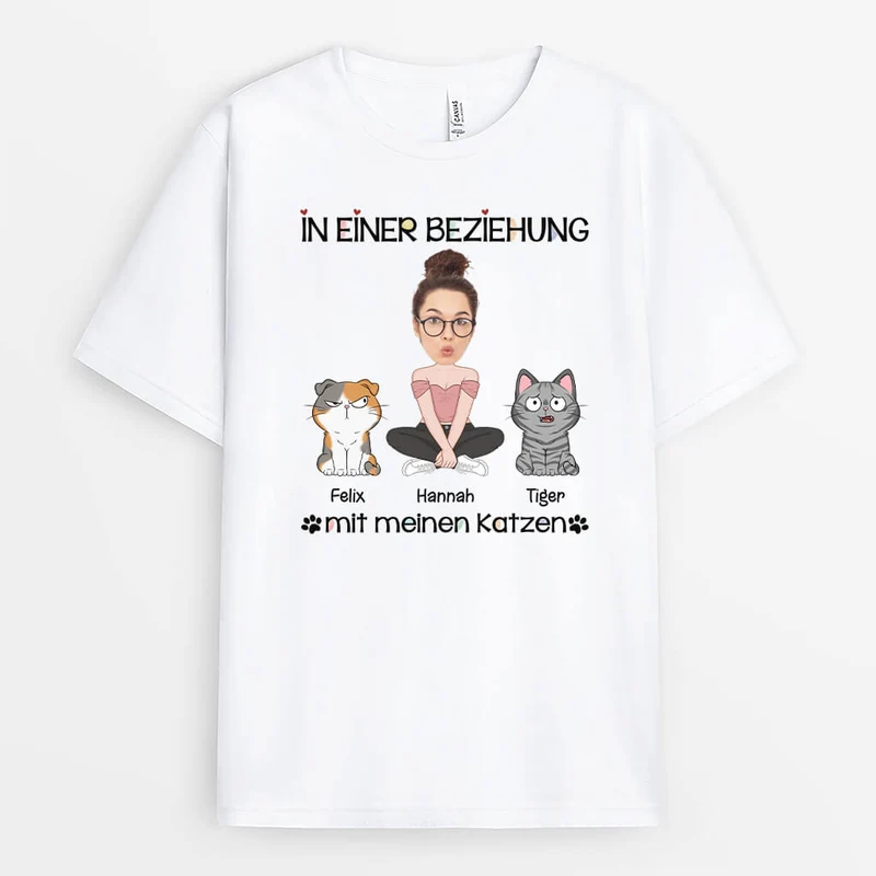 In Einer Beziehung Mit Meinen Katzen - Personalisiertes Geschenk | T-Shirt für Katzenliebhaber