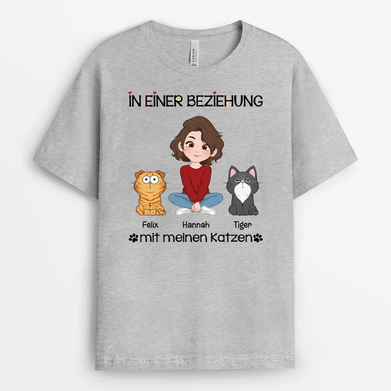 In Einer Beziehung Mit Meinen Katzen - Personalisiertes Geschenk | T-Shirt für Katzenliebhaber