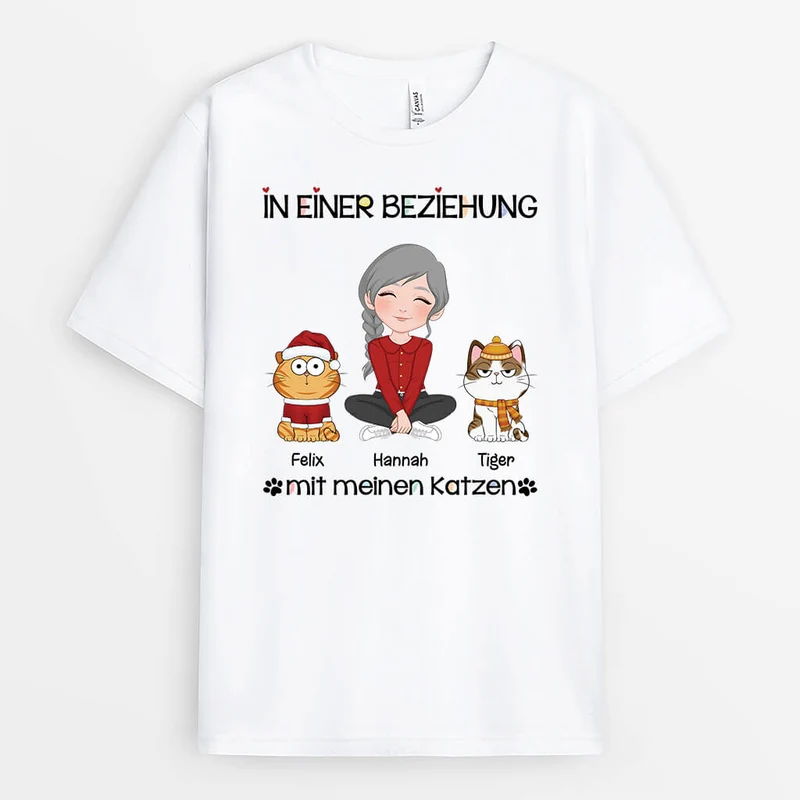 In Einer Beziehung Mit Meinen Katzen - Personalisiertes Geschenk | T-Shirt für Katzenliebhaber