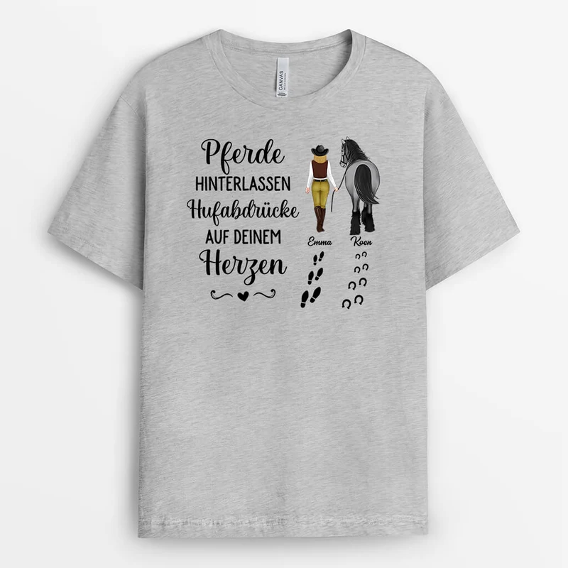 Pferde Hinterlassen Hufabdrücke Auf Deinem Herzen - Personalisiertes Geschenk | T-Shirt für Pferdeliebhaber