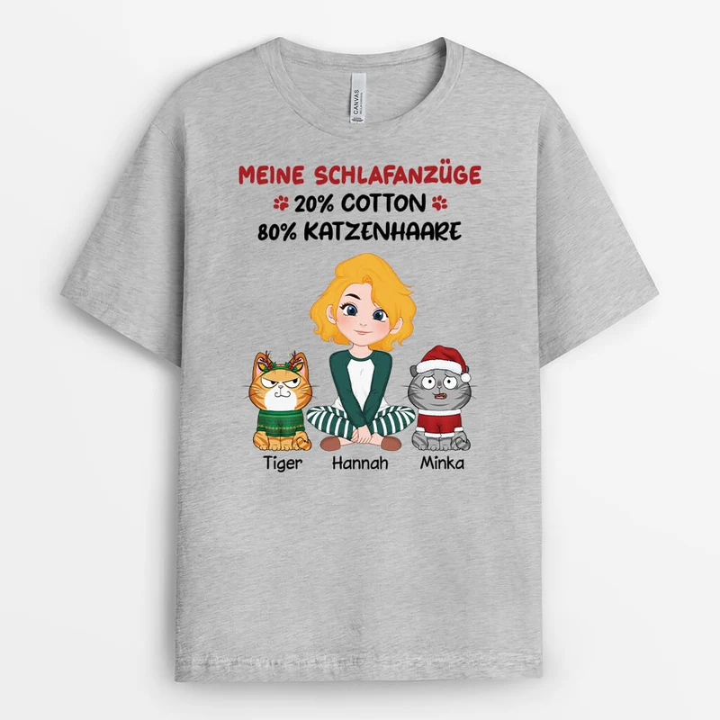Meine Schlaf Anzüge 20% Cotton 80% Katzenhaare - Personalisiertes Geschenk | T-Shirt für Katzenliebhaber
