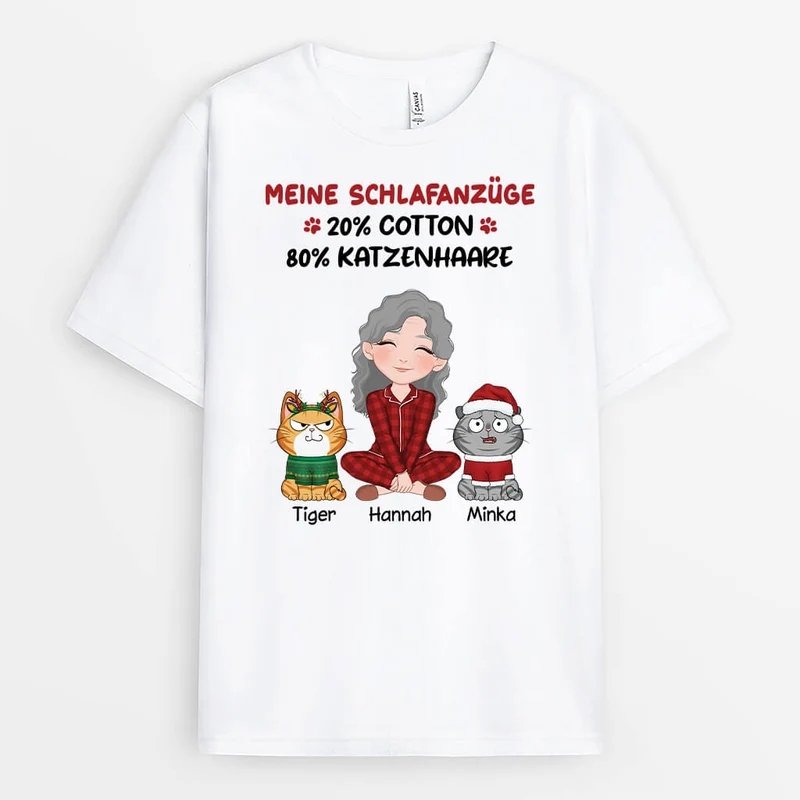 Meine Schlaf Anzüge 20% Cotton 80% Katzenhaare - Personalisiertes Geschenk | T-Shirt für Katzenliebhaber