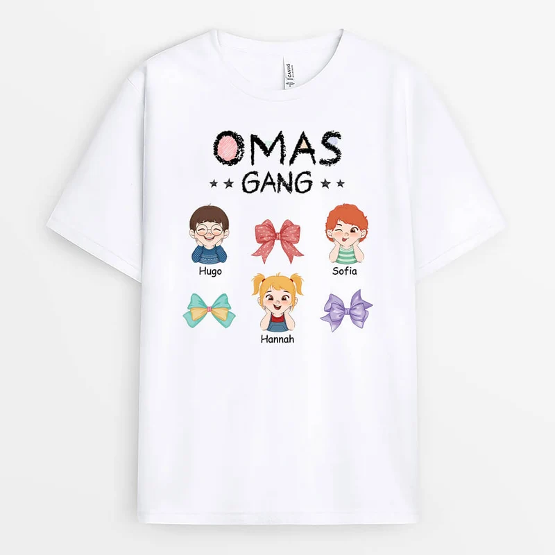 Omas Bande Schleife Und Kinder-Aquarell-Stil Cartoon - Personalisiertes Geschenk | T-Shirt für Omas