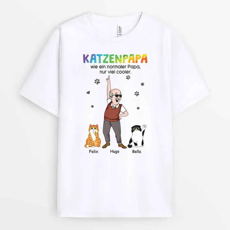 Katzenpapa Wie Ein Normaler Papa Nur Cooler - Personalisiertes Geschenk | T-Shirt für Katzenliebhaber