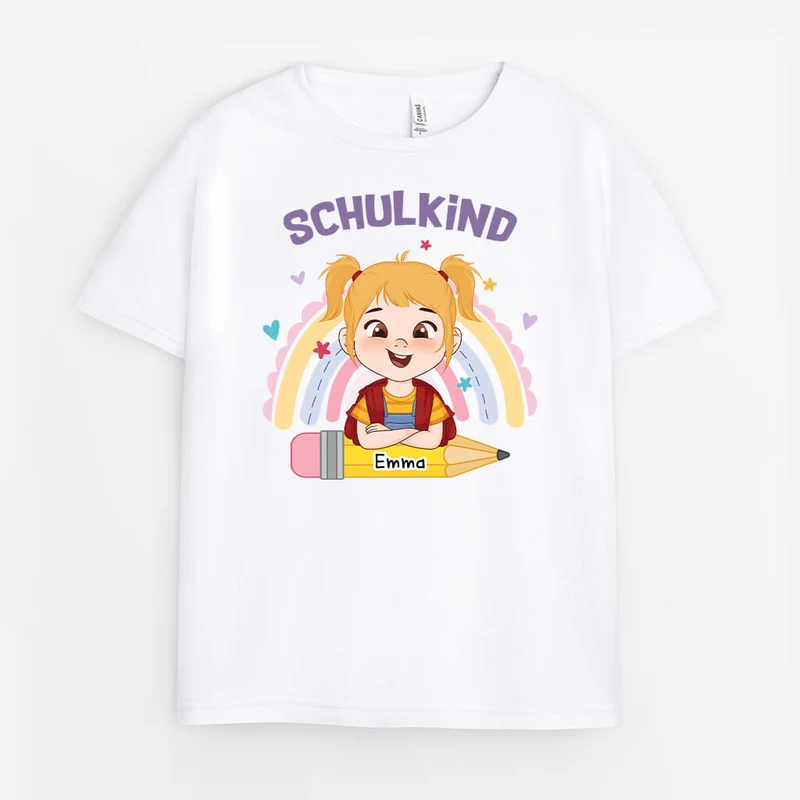 Schulkind Und Regenbogen - Personalisiertes Geschenk | T-Shirt für Kinder