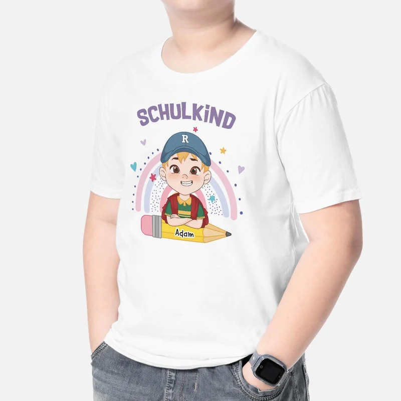 Schulkind Und Regenbogen - Personalisiertes Geschenk | T-Shirt für Kinder