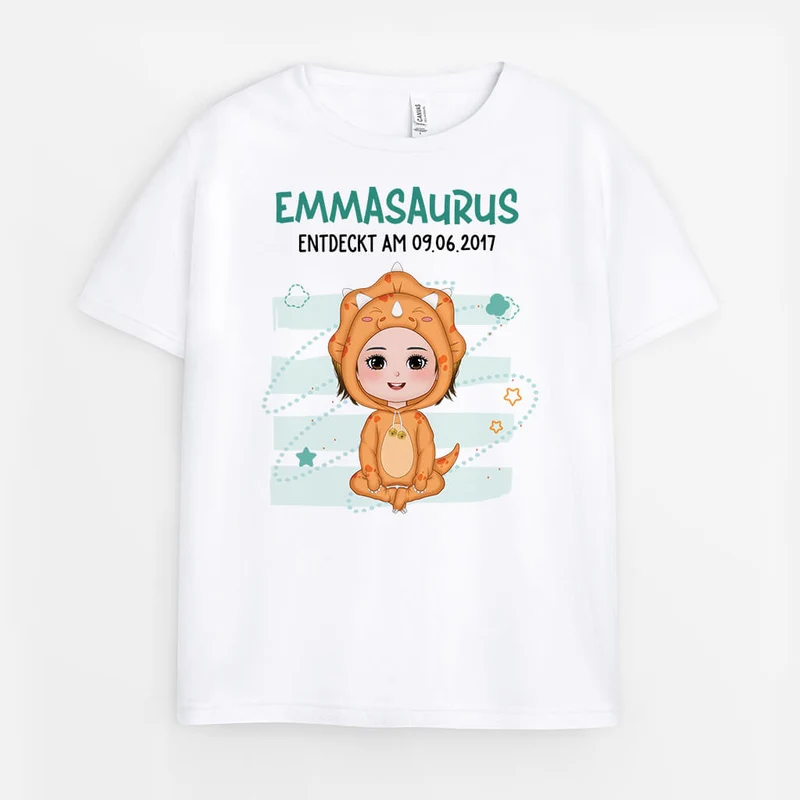 Name + Saurus Entdeckt Am - Personalisiertes Geschenk | T-Shirt für Kinder
