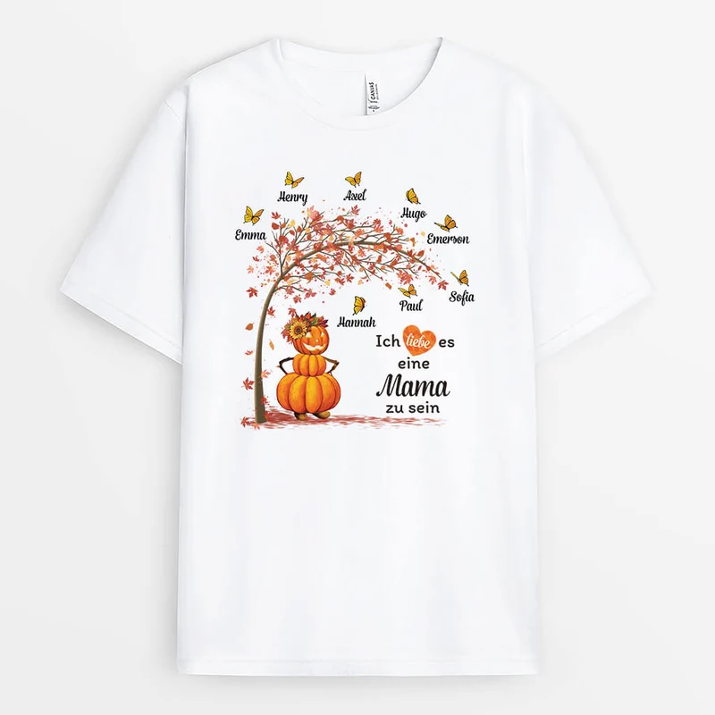 Ich Liebe Es Eine Mama/Oma Zu Sein - Personalisiertes Geschenk | T-Shirt mit Herbstmotiven für Frauen