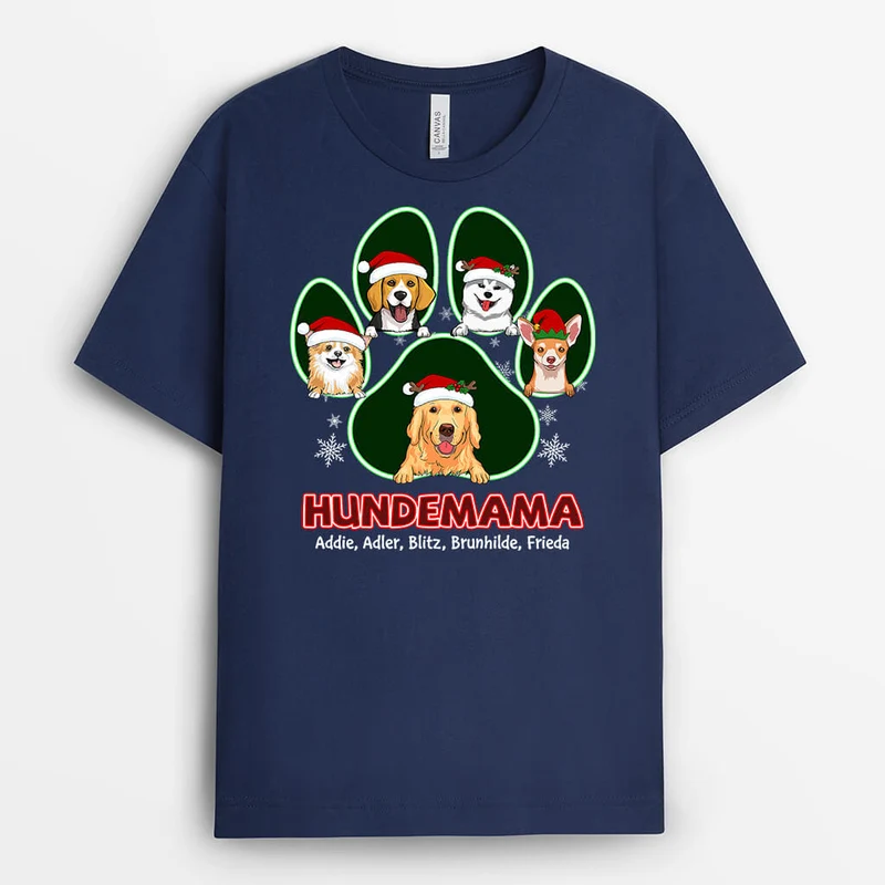 Hundemama Hundepapa Mit Pfote Zu Weihnachten - Personalisiertes Geschenk | T-shirt für Hundeliebhaber