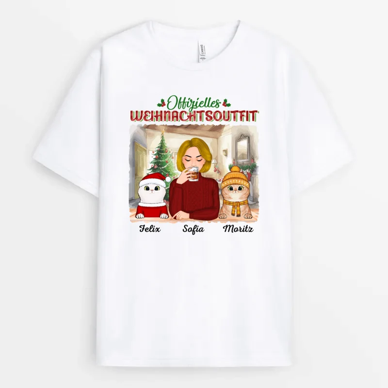 Offizielle Weihnachtsoufit Mit Katze - Personalisiertes Geschenk | T-shirt für Katzenliebhaber