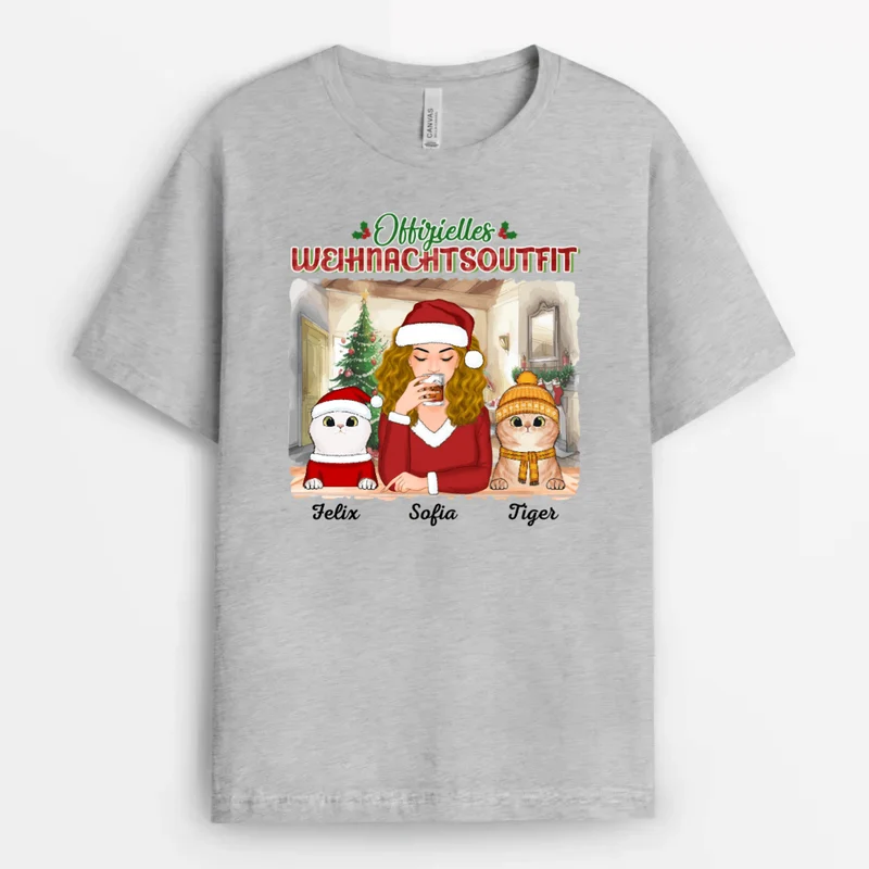 Offizielle Weihnachtsoufit Mit Katze - Personalisiertes Geschenk | T-shirt für Katzenliebhaber