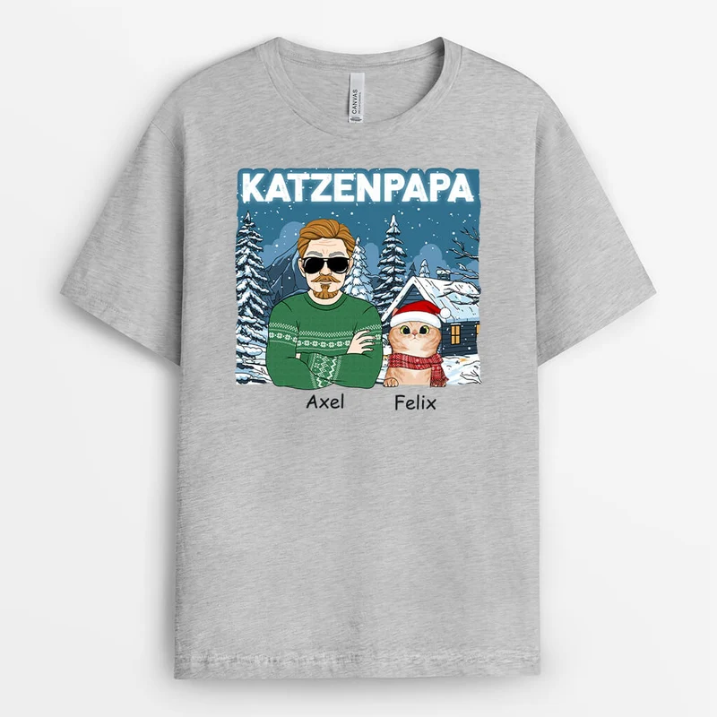 Cooler Katzenpapa Zu Weihnachten - Personalisiertes Geschenk | T-shirt für Katzenliebhaber