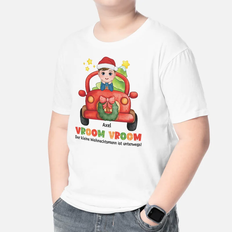 Vroom Vroom Kleiner Weihnachtsmann Kommt - Personalisiertes Geschenk | T-shirt für Kinder
