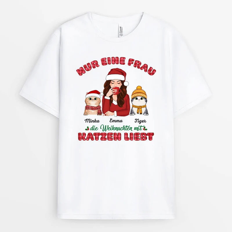 Nur Eine Frau Die Weihnachten Mit Katzen Liebt - Personalisiertes Geschenk | T-shirt für Katzenliebhaber