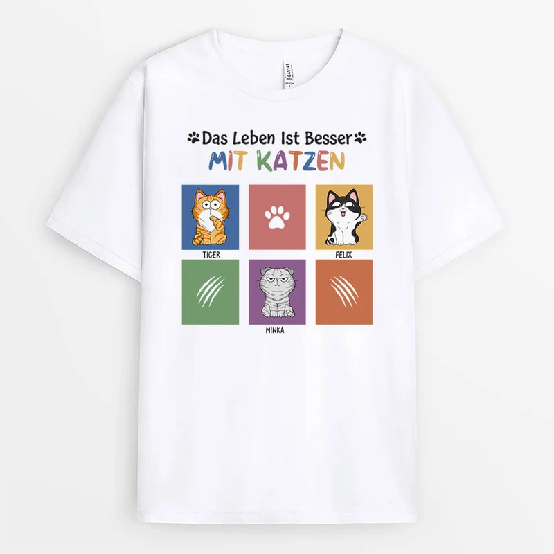 Das Leben Ist Besser Mit Katzen - Personalisiertes Geschenk | T-shirts für Katzenliebhaber