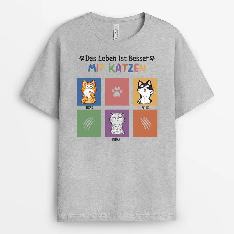 Das Leben Ist Besser Mit Katzen - Personalisiertes Geschenk | T-shirts für Katzenliebhaber