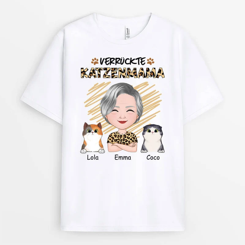 Verrückte Katzenmama - Personalisiertes Geschenk | T-shirt für Katzenliebhaber