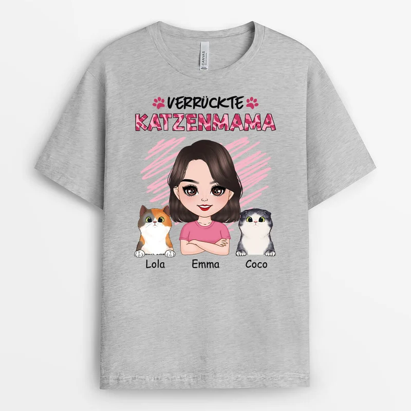 Verrückte Katzenmama - Personalisiertes Geschenk | T-shirt für Katzenliebhaber
