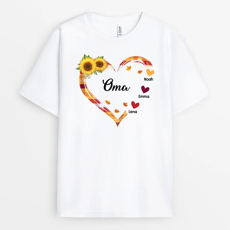 Das Herz Die Sonnenblumen Und Mama- Personalisiertes Geschenk | Herbst-Shirt für Frauen