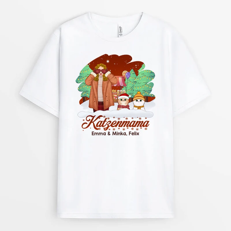 Katzenmama Im Wald Weihnachten - Personalisiertes Geschenk | T-shirt für Katzenliebhaber