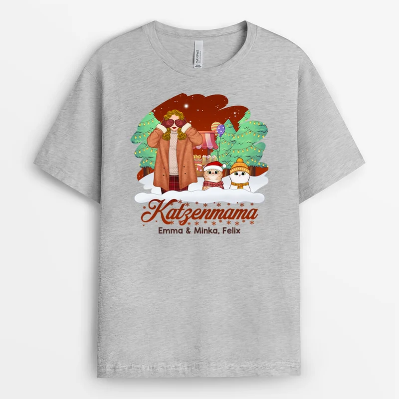 Katzenmama Im Wald Weihnachten - Personalisiertes Geschenk | T-shirt für Katzenliebhaber
