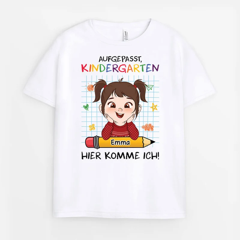 Aufgepasst Kindergarten Hier Komme Ich - Personalisiertes Geschenk | T-shirt für Kinder