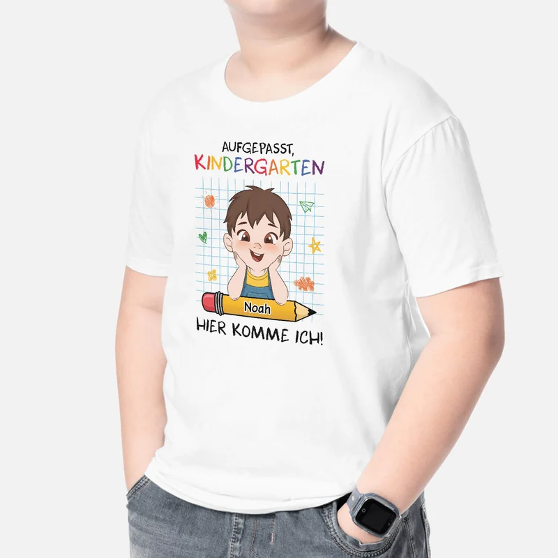 Aufgepasst Kindergarten Hier Komme Ich - Personalisiertes Geschenk | T-shirt für Kinder