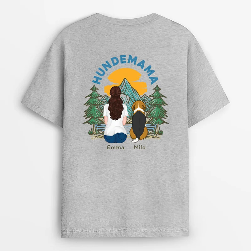 Hundepapa Hundemama im Wald - Personalisiertes Geschenk | Rückenseiten T-shirt für Hundeliebhaber