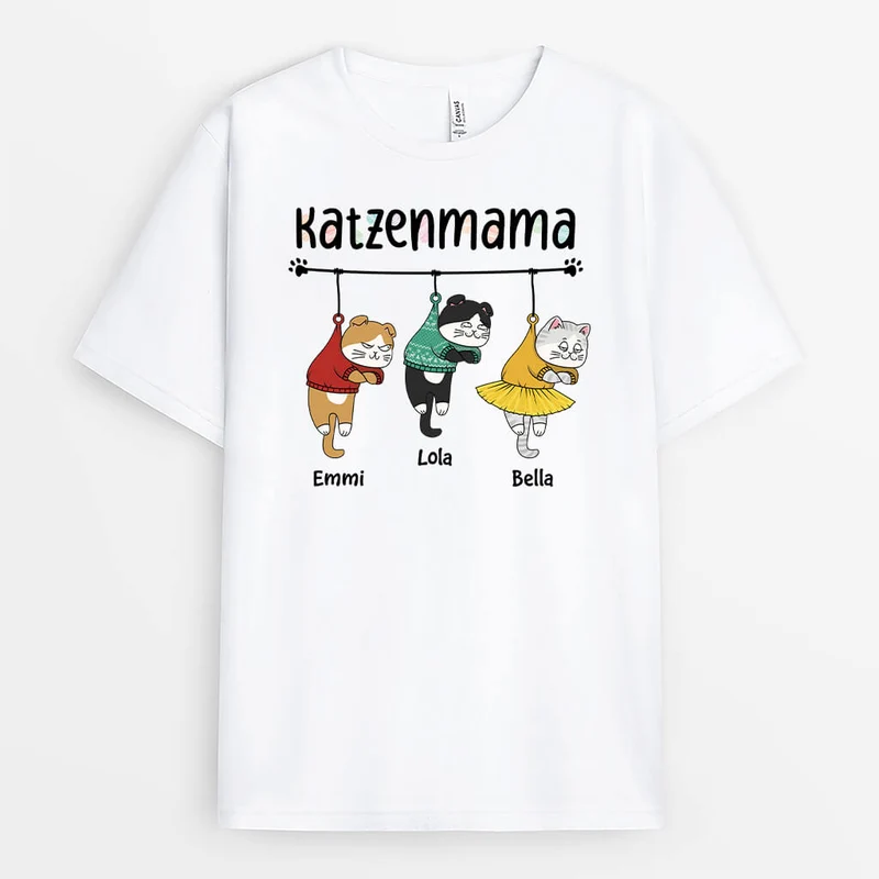 Katzenmama/Katzenpapa - Personalisiertes Geschenk | T-Shirt für Katzenliebhaber zu Weihnachten