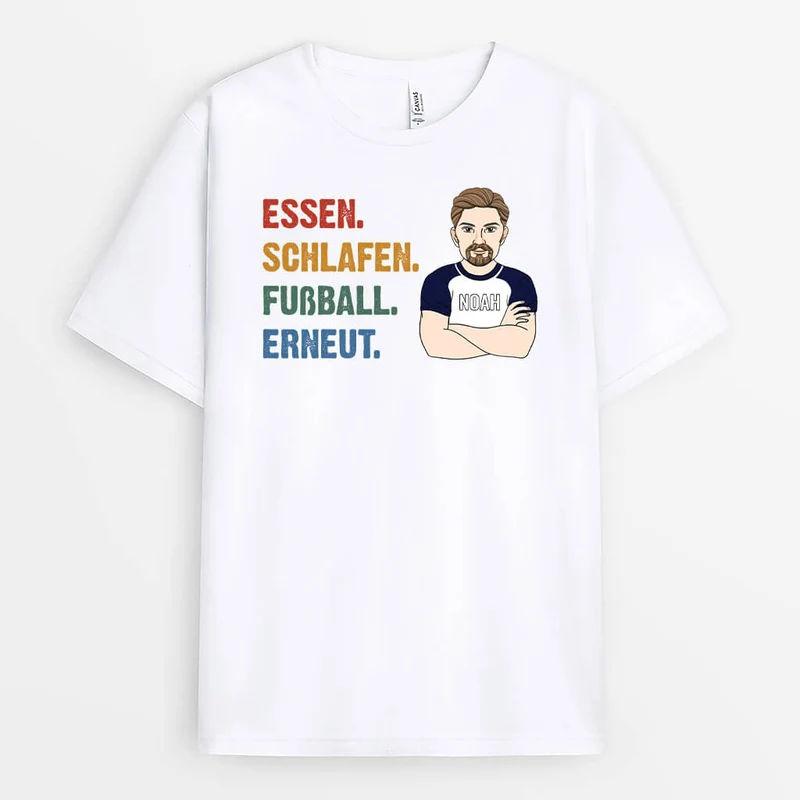 Essen Schlafen Fußball Wiederholen - Personalisiertes Geschenk | T-Shirt für Opas