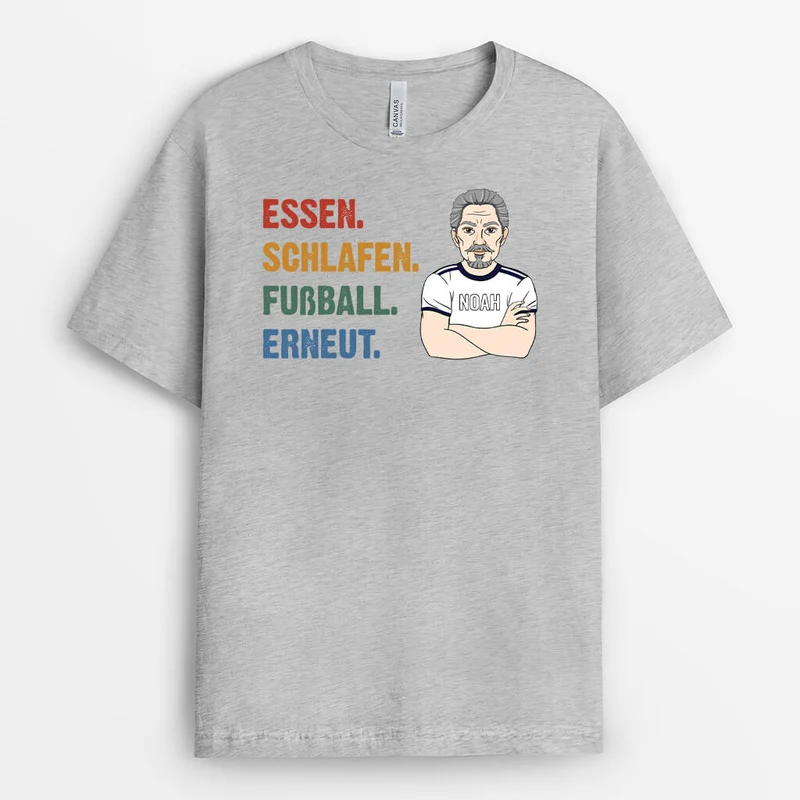 Essen Schlafen Fußball Wiederholen - Personalisiertes Geschenk | T-Shirt für Opas